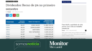 Dividendos: Recuo de 9% no primeiro semestre